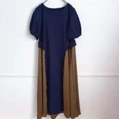 C’EST MOIJEU ワンピース ロング 切替 パフスリーブ ネイビー
