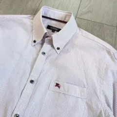 美品★バーバリーブラックレーベル ストライプ シャツ 39 ピンク ホースロゴ