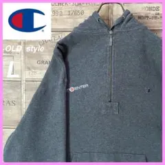激レア肉厚　チャンピオン　刺繍　ハーフジップ　リバースタイプ　パーカー　L