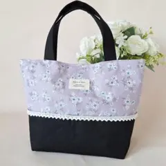 大人可愛い♪トルコキキョウ柄　ミニトートバッグ　ランチバッグ　ハンドメイド