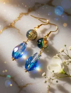 Ｎｏ．3 ハンドメイド 青色クリスタル ピアス