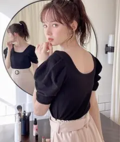 新品未使用　GRL【rut756】前後2wayパワーショルダーショート丈トップス