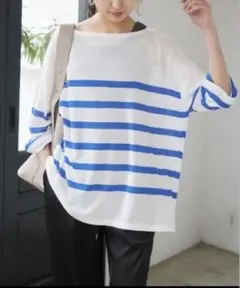Spick &Span スピック ボートネックシアールーズニット ブルー
