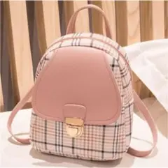 韓国ファッション♪ チェック　ミニリュック　レザー　ピンク