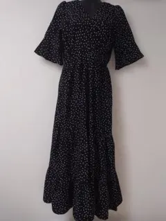 ドット柄半袖ワンピース 水玉デザイン ロングワンピース フリーサイズ