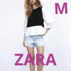 ZARA異素材ドッキングプリーツトップス(M)