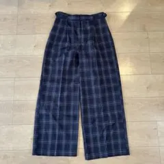 index ネイビー系チェック ハイウエストワイドパンツ