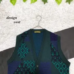 ニットベスト　総柄　柄ベスト　古着　デザイン　シンプル　民族　ネイティブ