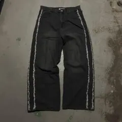 ブラックデニム ワイドレッグパンツ サイドライン