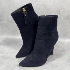 【美品】セルジオロッシ ショートブーツ サイドジップ 36.5濃紺のサムネイル