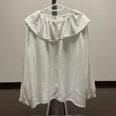 フリル襟 長袖ブラウス ホワイトのサムネイル