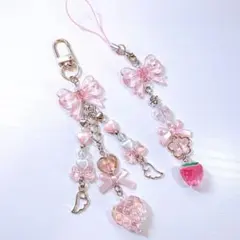 ビーズキーホルダー コレクトブック ストラップ ピンク 2コセット チャーム