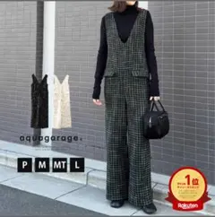 ☆新品☆aquagarage チェック柄 サロペット 黒（※Pサイズ／低身長M）
