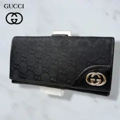 05 美品 GUCCI 長財布 二つ折り財布 GGキャンバス 黒 l43