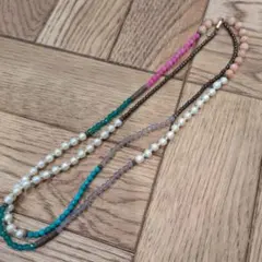 ターコイズとパールの多層ネックレス