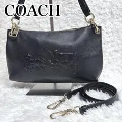 美品★ COACH レザーショルダーバッグ 黒 馬車ロゴ ゴールド金具 2Way