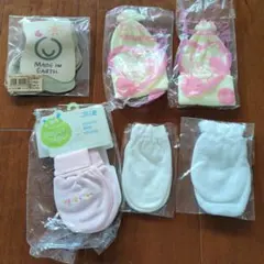 【6点】赤ちゃん用手袋ミトン3点、ベビーキャップ2点、ソックス１点