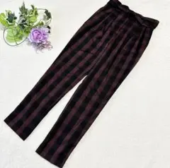 【コルテスワークス】チェック柄テーパードパンツ　ウエストリボン　36