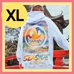 【XL】メンズ ペイント ニコちゃん パーカー オーバーサイズ 白 大きめ