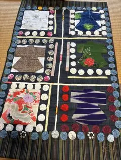 ハンドメイド パッチワークキルト 蝶 藍染風 和モダン タペストリー