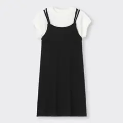 GU 2wayリブキャミソールワンピース　girls 黒　白T セット 130
