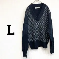 ニット セーター【L】長袖 ブラック 黒 Ｖネック 春服 シンプル きれいめ