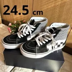 VANS バンズスニーカー　ハイカット　チェッカー　白黒　24.5cm 靴