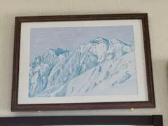 どこか懐かしい 月山図 坂本和江 真作 月夜雪山 日本画風 F4 額装