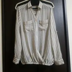 値下げしました!!《新品》3wayストライプ柄シフォン カシュクールシャツ