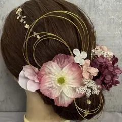髪飾り♡成人式　卒業式　袴　振袖　ヘッドドレス　パープル　水引　金箔　和装　紫
