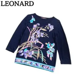 美品★LEONARD 長袖カットソー ニット 花柄 ラインストーン シルク 38 美品☆LEONARD 長袖カットソー ニット 花柄 ラインストーン シルク 38