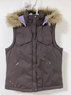 コロンビア　ダウンベスト　ファー付フード　ブラウン　レディース　Mサイズ