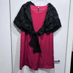 赤　結婚式　お呼ばれドレス　二次会ドレス　ダンス衣装　膝丈　ボレロ　黒ボレロ