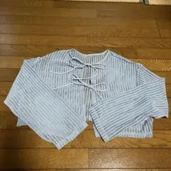 カスタネ　ライトブルー透かし編みカーディガン