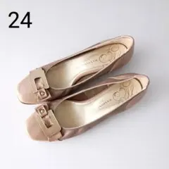 銀座ワシントン 本革パンプス 24cm 日本製 ピンクベージュ バックルデザイン