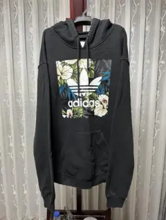 adidas フラワープリント ブラックパーカー M
