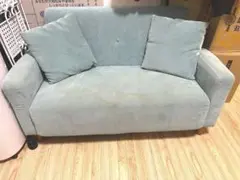 水色 スエード調ソファ 2人掛け