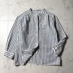 美品☆24SSマーガレットハウエル】ストライプ バンドカラーシャツ 