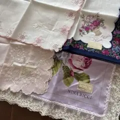 未使用　NINA RICCI 刺繍　レース　ハンカチ4枚　小花柄　桜　ニナリッチ