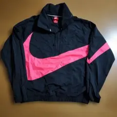 レディース Nike ハーフジップジャケット M 黒/ピンク【襟に帽子付き】