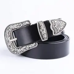 ウエスタンベルト アメカジ 105cm ブラック シルバー レザー b005e