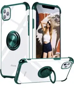 iPhone 12 Pro Max グリーン　スマホケース リング付き