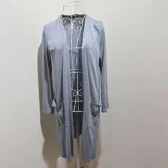 【インディヴィ】ロングカーディガン 長袖 グレー　日本製　オープンフロント