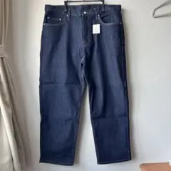 【新品】ダークブルー ストレートデニム　裏フリース　ストレッチ　ウエスト100