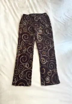 【80-90s】USA製　ヴィンテージ　幾何学　ブラウン刺繍　スパンコールパンツ