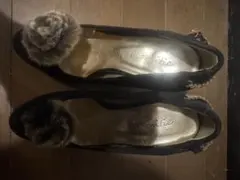 新品未使用 L'Antite ファー付きパンプス 黒 10cmヒール