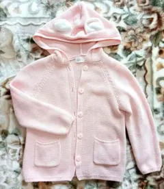 H&M 110cm ニットカーディガン パーカー フード付 薄ピンク