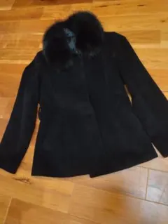 黒 毛皮ファー襟付きジャケット