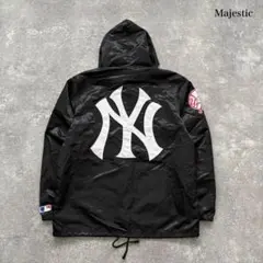 【Majestic】 マジェスティック ヤンキース コーチジャケット 刺繍 黒