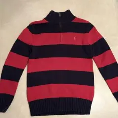 Polo Ralph Lauren 赤紺ストライプ　ハーフジップ　ニット